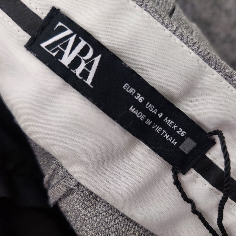 NWOT Zara Women Dress Pants 4 Gray Crop Straight Leg Trouser Woven Flat Front - Picture 10 of 11